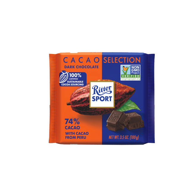 Ritter Sport - Cacao Selection Dark Chocolate with Cocoa Mass from Peru - 74% | 100 g