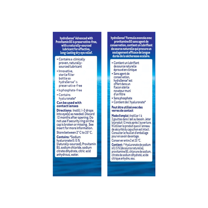 HydraSense - Long Lasting Relief for Dry Eyes, Advanced | 20 x 0.5 mL