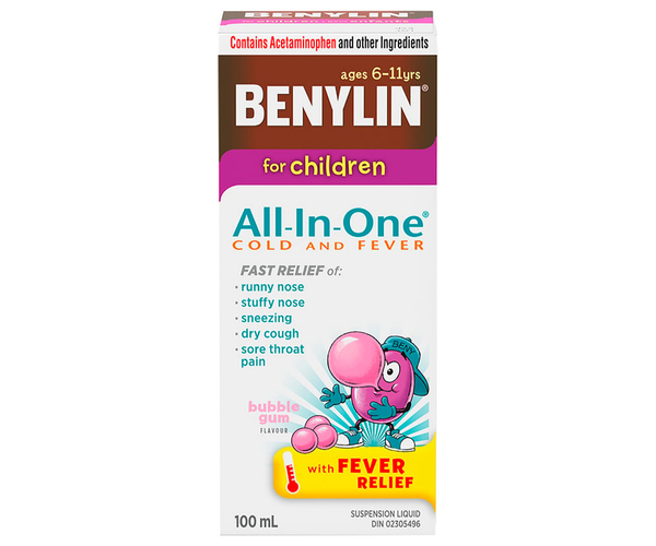 Benylin - Childrens All‑In‑One Cough Syrup, Bubble Gum | 100 mL – White ...