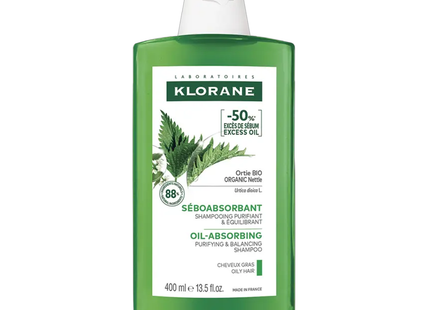Klorane - Shampoing Absorbant d'Huile à l'Ortie Bio - pour Cheveux Gras | 400 ml
