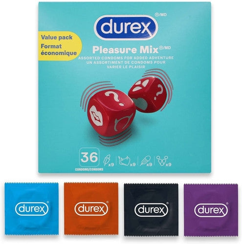 Durex - Paquet économique Pleasure Mix de préservatifs | 36 préservatifs lubrifiés ultra-fins 