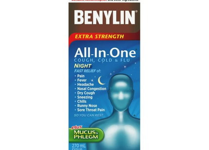 Benylin - Extra Strength All-In-One Cough, Cold & Flu Night Syrup | 270 ml