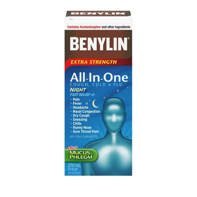 Benylin - Extra Strength All-In-One Cough, Cold & Flu Night Syrup | 270 ml
