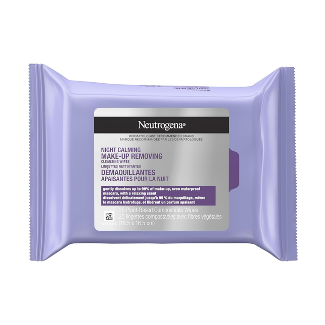 Neutrogena - Lingettes démaquillantes nettoyantes - Apaisement nocturne | 25 lingettes