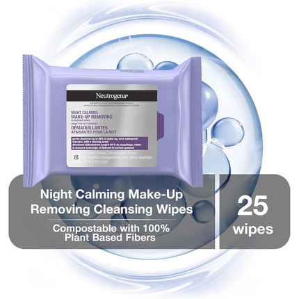 Neutrogena - Lingettes démaquillantes nettoyantes - Apaisement nocturne | 25 lingettes