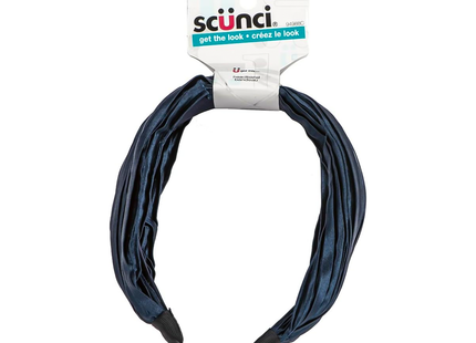 Scünci - Grand serre-tête en satin plissé | Bleu foncé