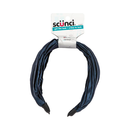 Scünci - Large Pleated Satin Headband | Dark Blue