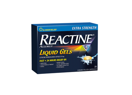 Reactine - Gels liquides extra forts pour soulager les allergies | 25 capsules remplies de liquide