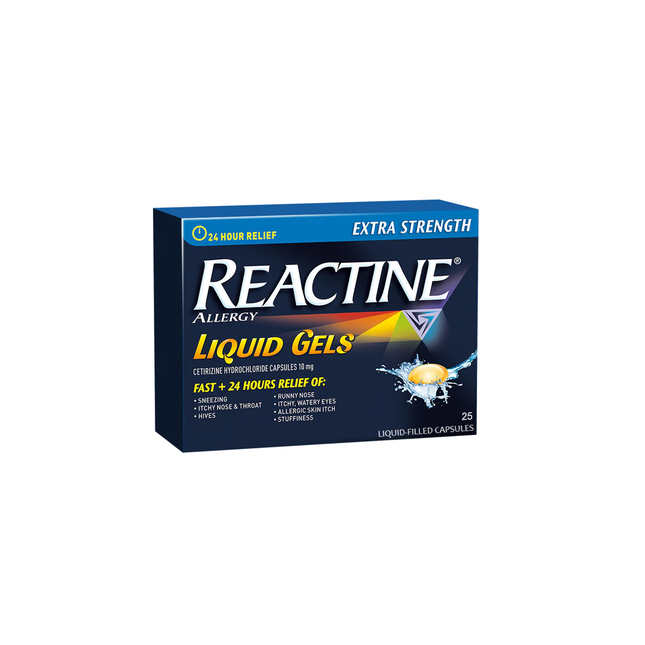 Reactine - Gels liquides extra forts pour soulager les allergies | 25 capsules remplies de liquide