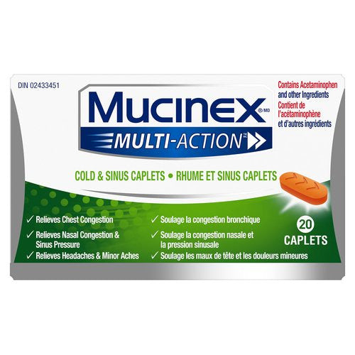 Caplets multi-actions pour le rhume et les sinus Mucinex | 20 capsules