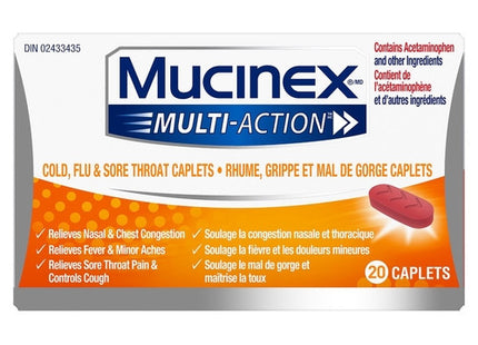 Mucinex Multi-Action Cold Flu & Sore Throat Caplets | 20 Caps