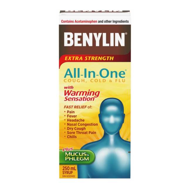 Benylin - Extra Strength All-In-One Cough, Cold & Flu Syrup with Warming Sensation | 250 mL