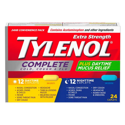 Tylenol – Comprimés extra forts jour et nuit | 12 comprimés jour + 12 comprimés nuit