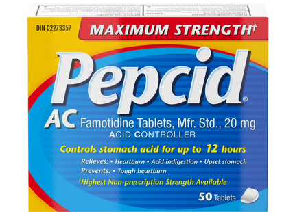 Pepcid AC - Comprimés de famotidine contrôleur d'acide - Force maximale | 20 mg X 50 comprimés