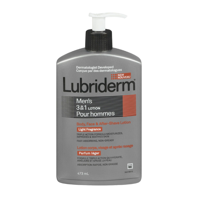 Lubriderm - Lotion 3 en 1 corps, visage et après-rasage homme - Parfum léger