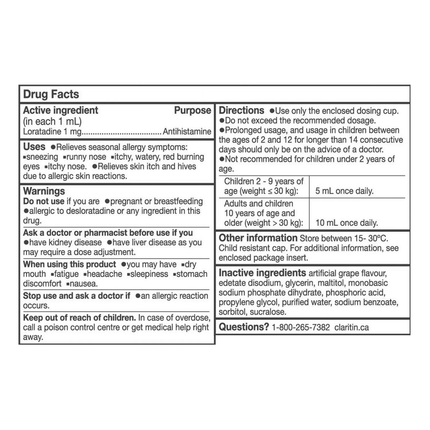 Claritin - Non Drowsy Kids Allergy Syrup - Grape Flavour | 120 mL