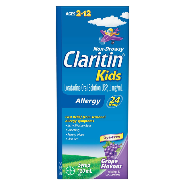 Claritin - Sirop anti-allergie pour enfants sans somnolence - Saveur raisin | 120 ml