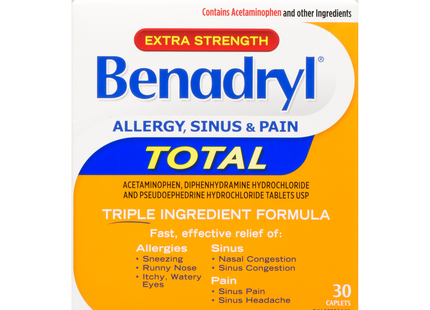 Benadryl - Extra Strength Total Allergy & Sinus Relief Caplets | 30 Caplets