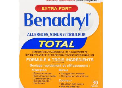 Benadryl - Extra Strength Total Allergy & Sinus Relief Caplets | 30 Caplets