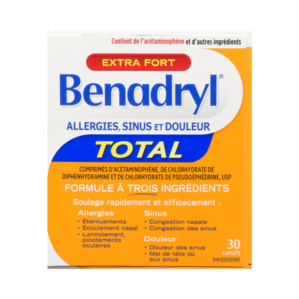 Benadryl - Extra Strength Total Allergy & Sinus Relief Caplets | 30 Caplets