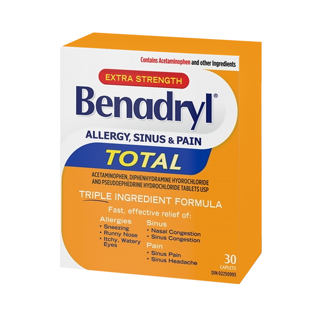Benadryl - Extra Strength Total Allergy & Sinus Relief Caplets | 30 Caplets