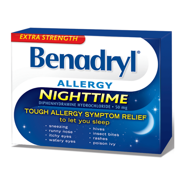 Benadryl - Soulagement extra fort des symptômes des allergies nocturnes | 24 caplets