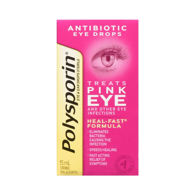 Polysporin - Gouttes antibiotiques pour les yeux roses | 15 ml