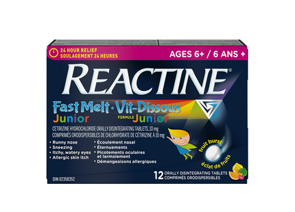 Reactine - Junior Fast Melt Allergy Tablets 10 mg - Fruit Burst Flavour | 12 Orally Disintegrating Tablets