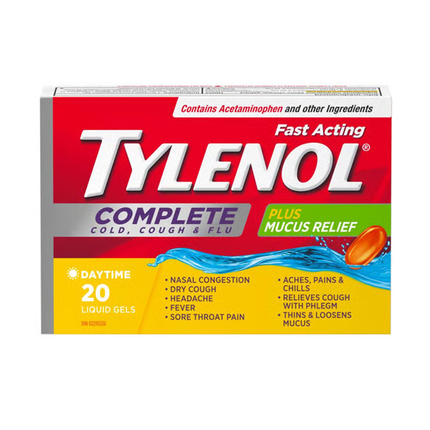 Tylenol - Soulagement complet du rhume, de la toux et de la grippe avec mucus | 20 gélules liquides pour la journée