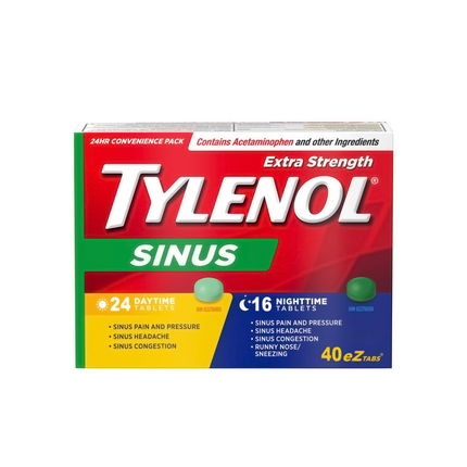 Tylenol - Comprimés extra-forts pour les sinus | 24 comprimés jour + 16 comprimés nuit