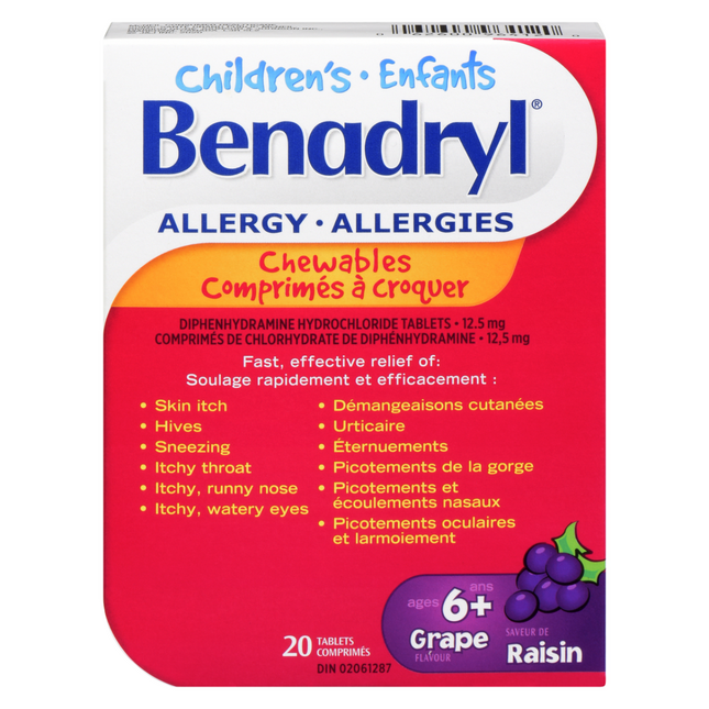 Benadryl - Children's Allergy Chewable Tablets 12.5 mg - Grape Flavour | 20 Tablets