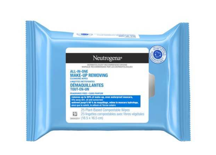 Neutrogena All-In-One Make-Up Removing Cleansing Wipes - Fragrance Free | 25 Wipes