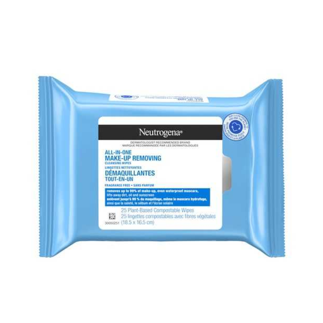 Neutrogena Lingettes nettoyantes démaquillantes tout-en-un - Sans parfum | 25 lingettes