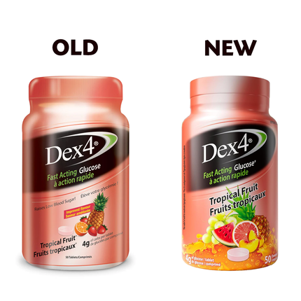 Dex4 - Comprimés de glucose à action rapide - Fruits tropicaux | 50 Comprimés