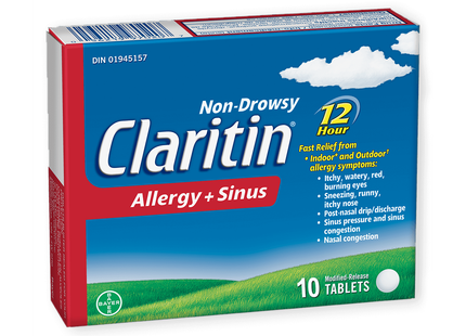 Claritin - Non-Drowsy 12H Allergy + Sinus Relief Tablets | 10 Tablets