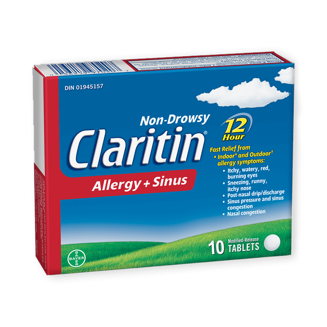 Claritin - Non-Drowsy 12H Allergy + Sinus Relief Tablets | 10 Tablets