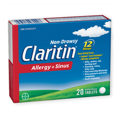 Claritin - Non-Drowsy 12H Allergy + Sinus Relief Tablets | 20 Tablets