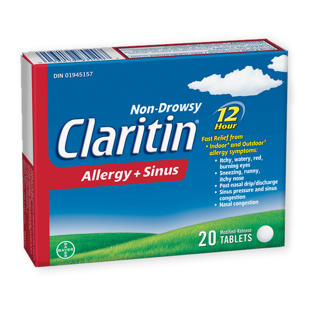 Claritin - Non-Drowsy 12H Allergy + Sinus Relief Tablets | 20 Tablets