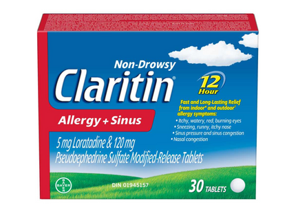 Claritin - Non-Drowsy 12H Allergy + Sinus Relief Tablets | 30 Tablets