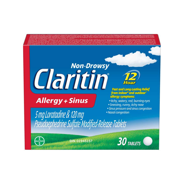 Claritin - Non-Drowsy 12H Allergy + Sinus Relief Tablets | 30 Tablets