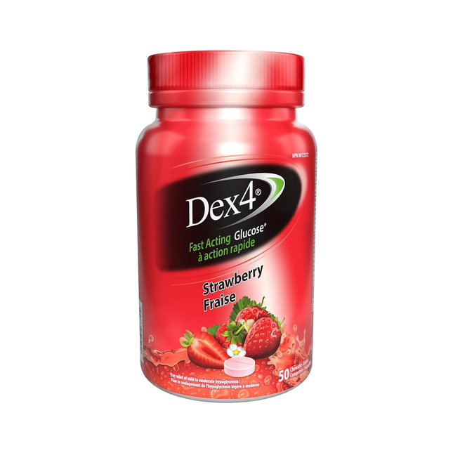 Dex4 - Comprimés à croquer au glucose à action rapide - Fraise | 50 comprimés