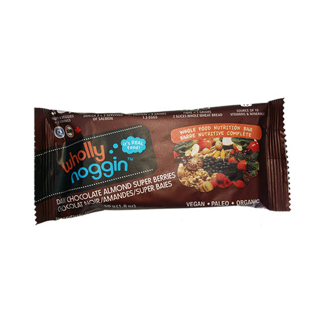 Wholly Noggin Foods - Superberries au chocolat noir et aux amandes | 50 g, boîte de 12