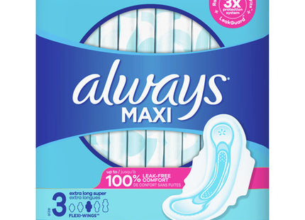Always - Maxi Extra Long Super Pads with Flexi Wings - Size 3 | 33 Pads