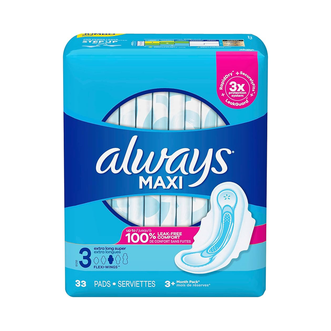 Always - Maxi Extra Long Super Pads with Flexi Wings, Size 3 | 33 Pads