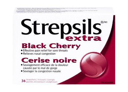 Strepsils - Extra Strength Anesthetic & Antiseptic Lozenges - Black Cherry | 36 Lozenges