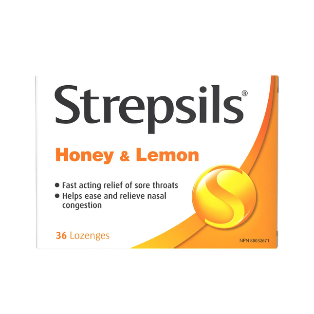 Strepsils Fast Acting Throat Lozenges - Honey Lemon | 36 Lozenges