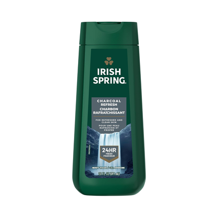 Irish Spring – Gel nettoyant visage et corps hydratant au charbon Fraîcheur 24 h | 591 mL