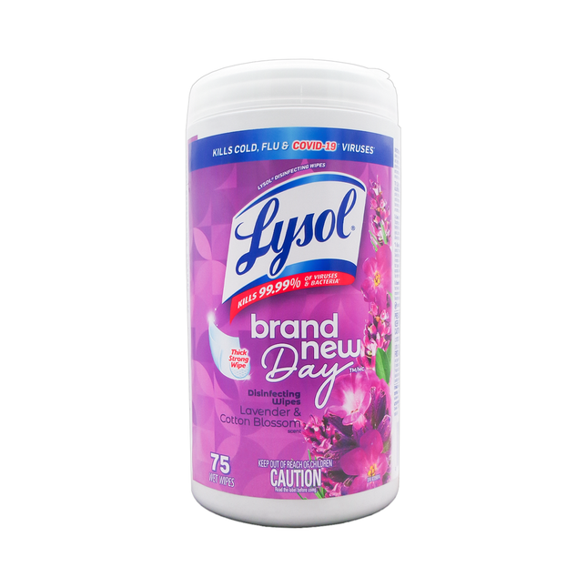Lysol - Lingettes Désinfectantes Nouveau Jour - Lavande et Fleur de Coton | 75 Lingettes Humides