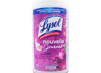 Lysol - Lingettes Désinfectantes Nouveau Jour - Lavande et Fleur de Coton | 75 Lingettes Humides