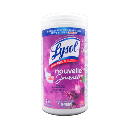 Lysol - Lingettes Désinfectantes Nouveau Jour - Lavande et Fleur de Coton | 75 Lingettes Humides